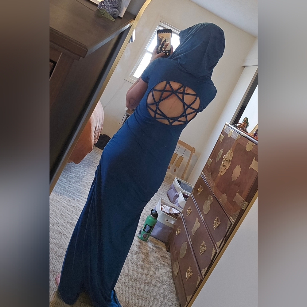Blue maxi dress with hood
